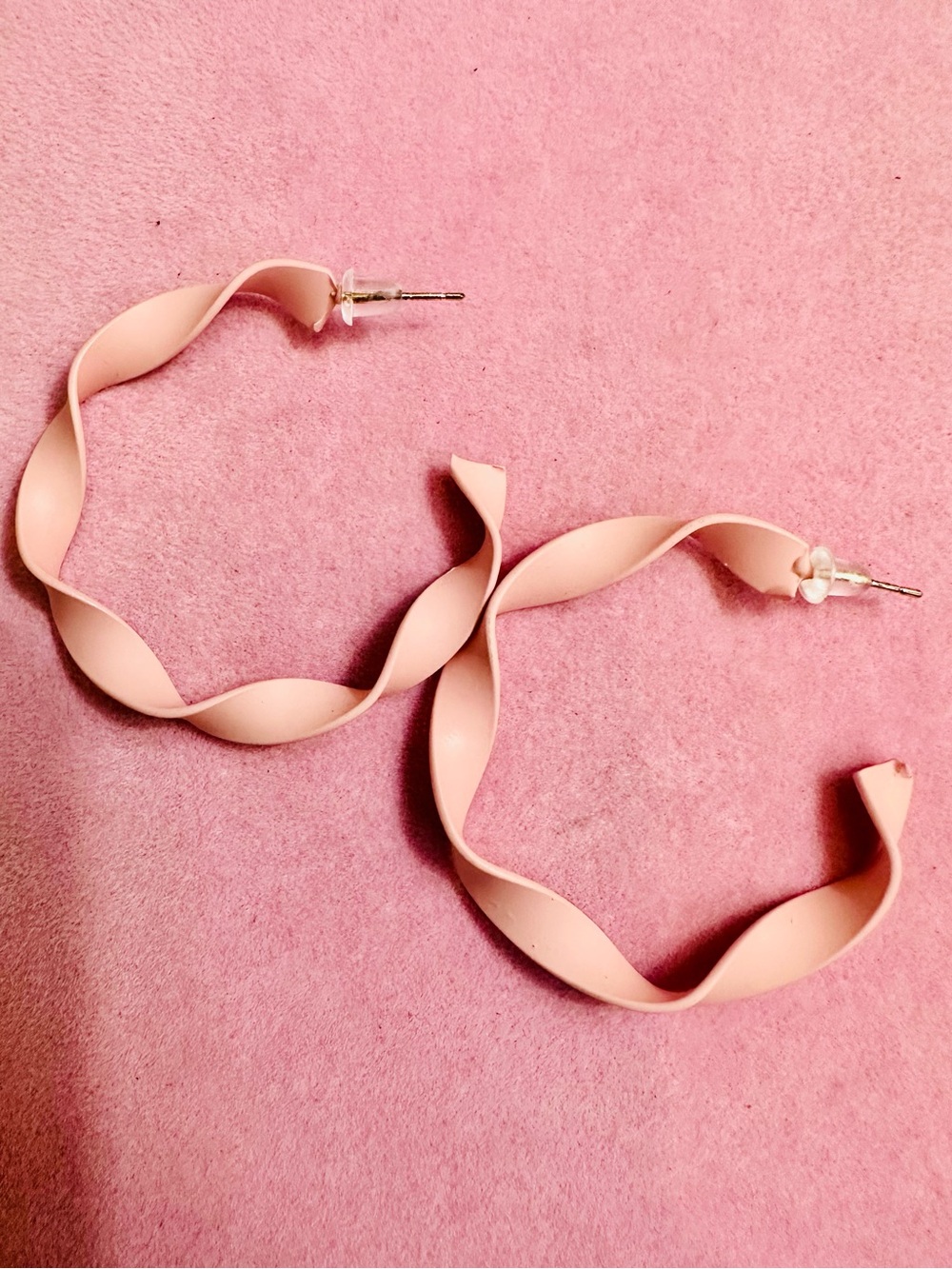 Blush Pink Twisted Hoop Earrings Lightweight Matte Statement Hoops